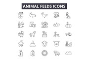 Animal feeds line icons for web and