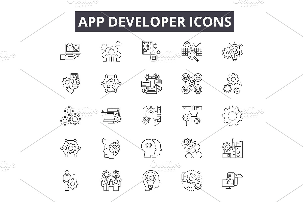 App developer line icons for web and in Illustrations - product preview 8