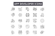 App developer line icons for web and