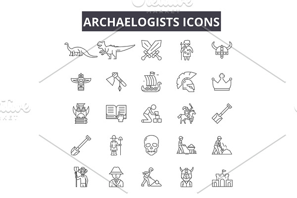 Archaelogists line icons for web and