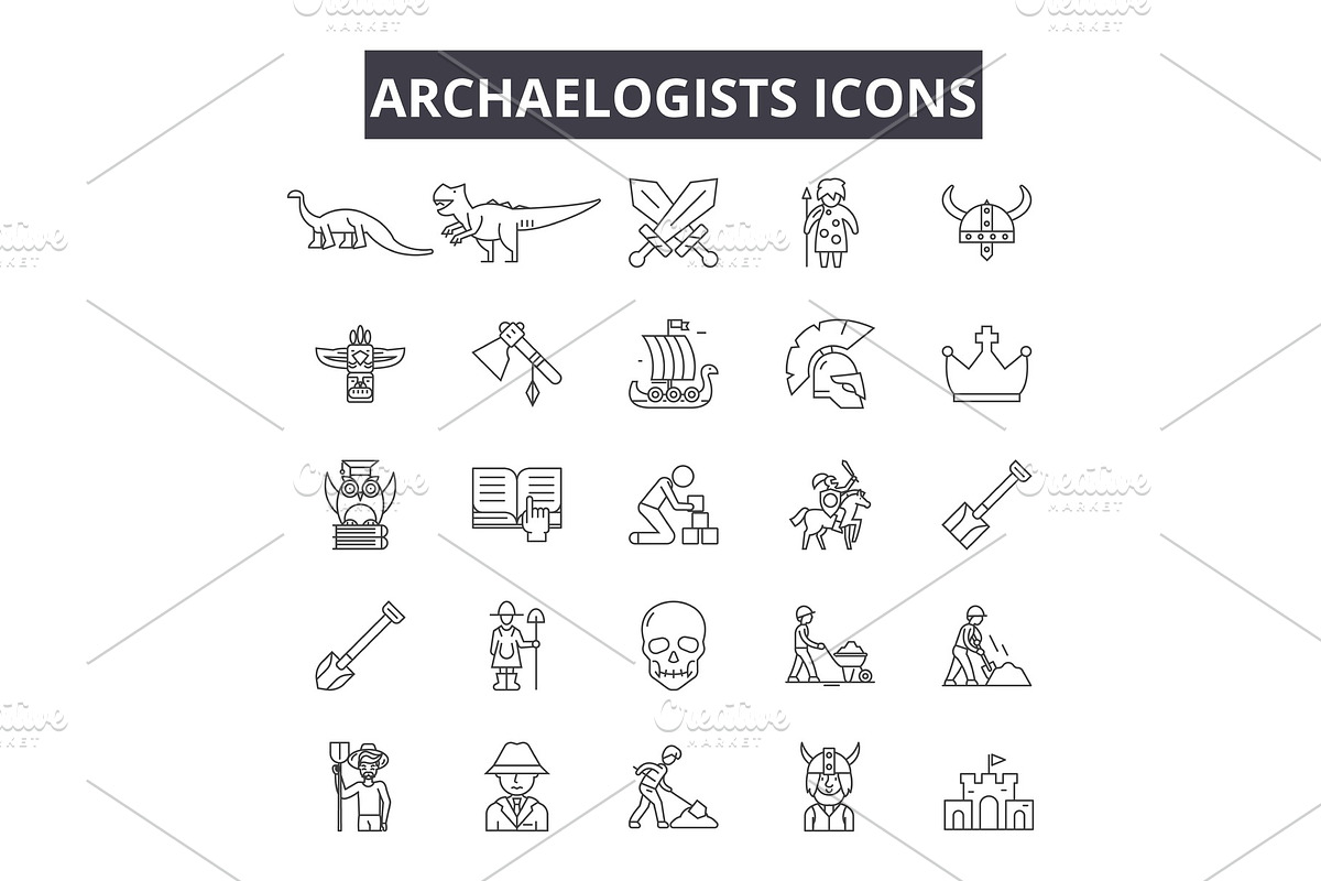 Archaelogists line icons for web and in Illustrations - product preview 8