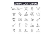 Archaelogists line icons for web and