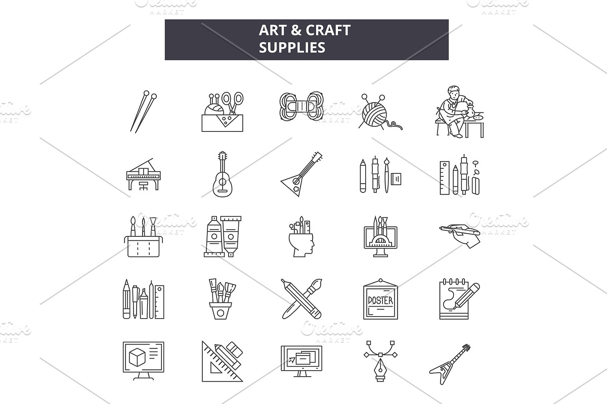 Art & craft supplies line icons for in Illustrations - product preview 8