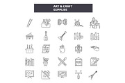 Art & craft supplies line icons for
