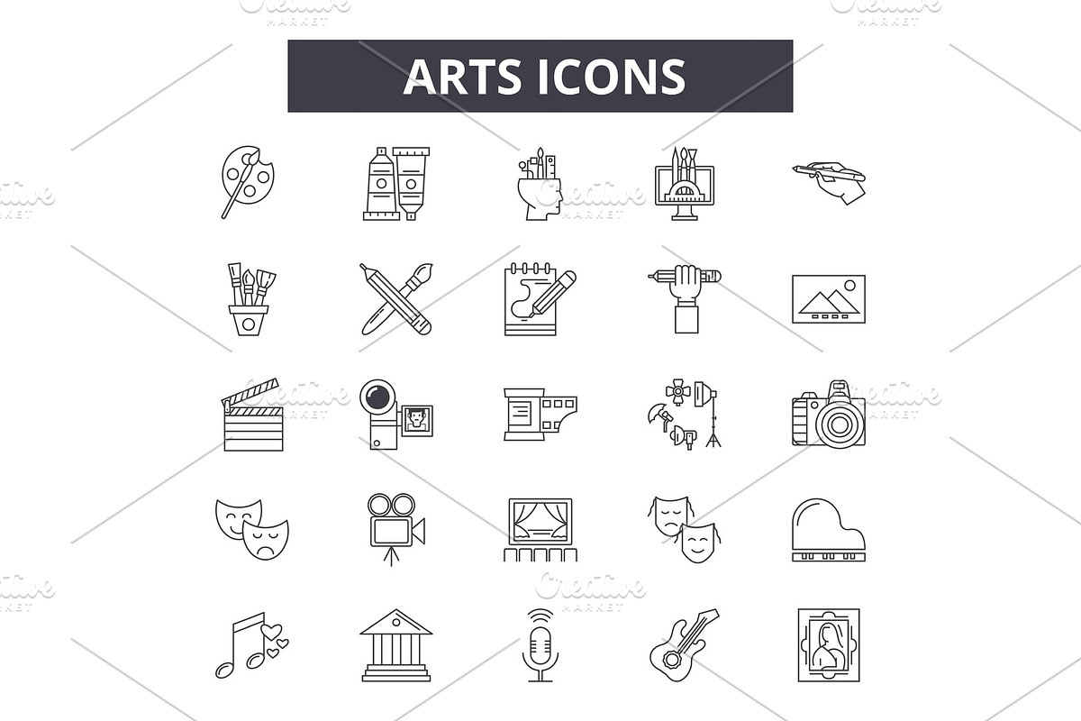 Arts line icons for web and mobile in Illustrations - product preview 8