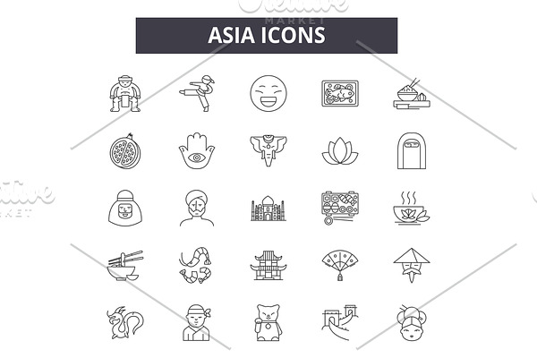 Asia line icons for web and mobile
