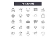 Asia line icons for web and mobile