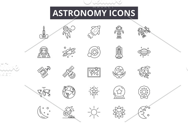 Astronomy line icons for web and