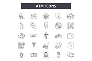 Atm line icons for web and mobile