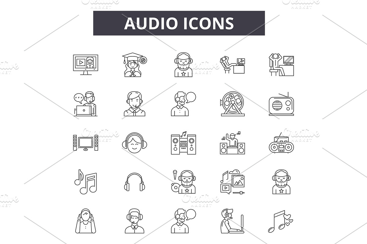 Audio line icons for web and mobile in Illustrations - product preview 8