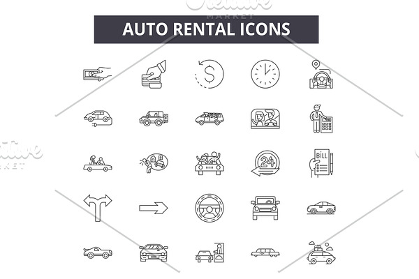 Auto rental line icons for web and