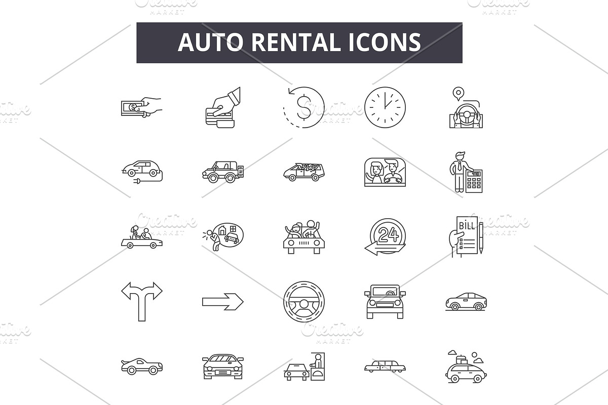 Auto rental line icons for web and in Illustrations - product preview 8