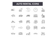 Auto rental line icons for web and