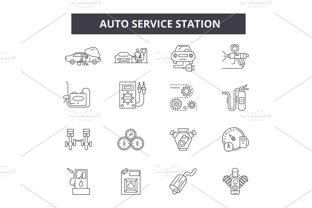 Auto service station line icons for in Illustrations - product preview 8