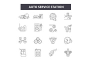 Auto service station line icons for