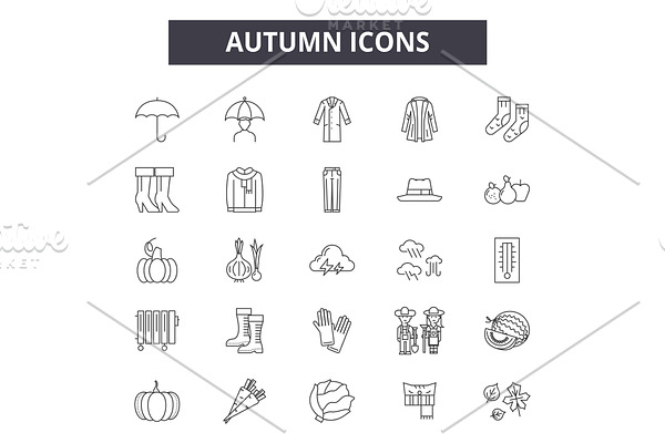 Autumn line icons for web and mobile