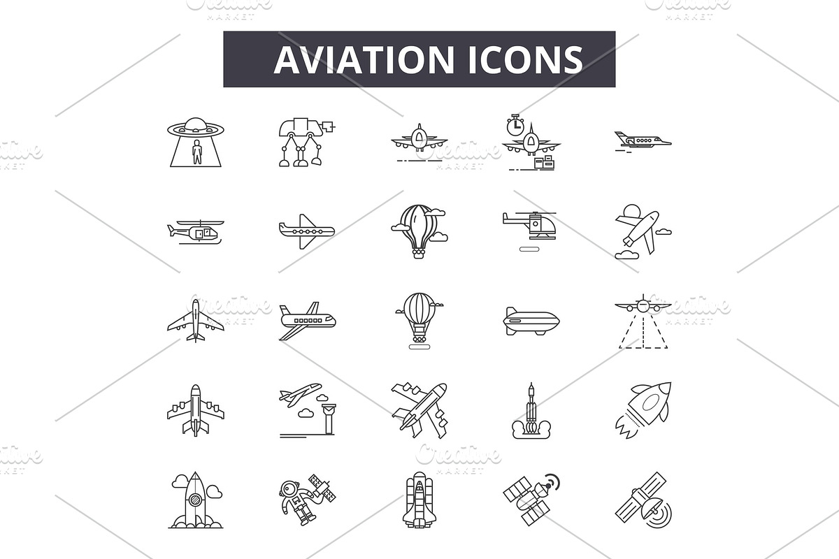 Aviation line icons for web and in Illustrations - product preview 8