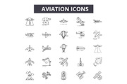 Aviation line icons for web and