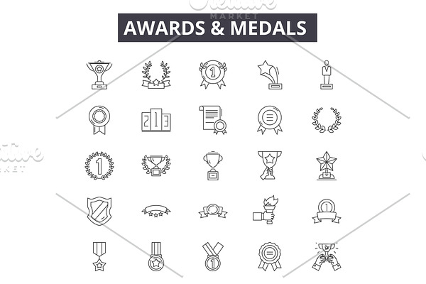 Awards & medals line icons for web