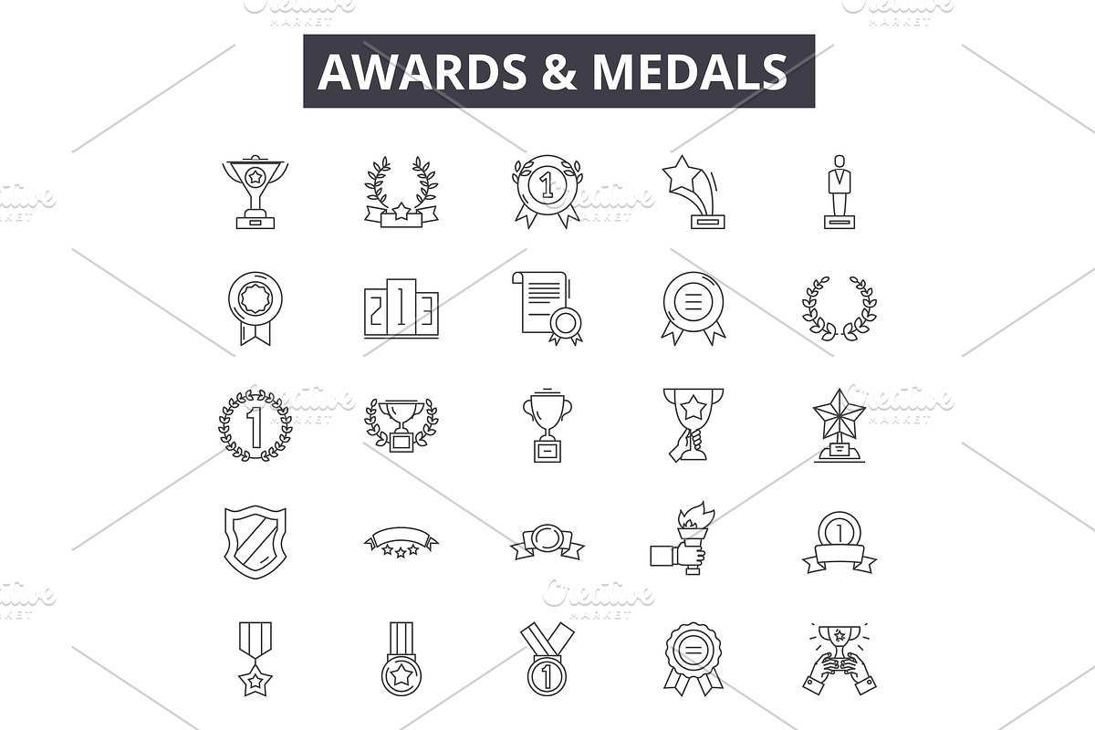 Awards & medals line icons for web in Illustrations - product preview 8