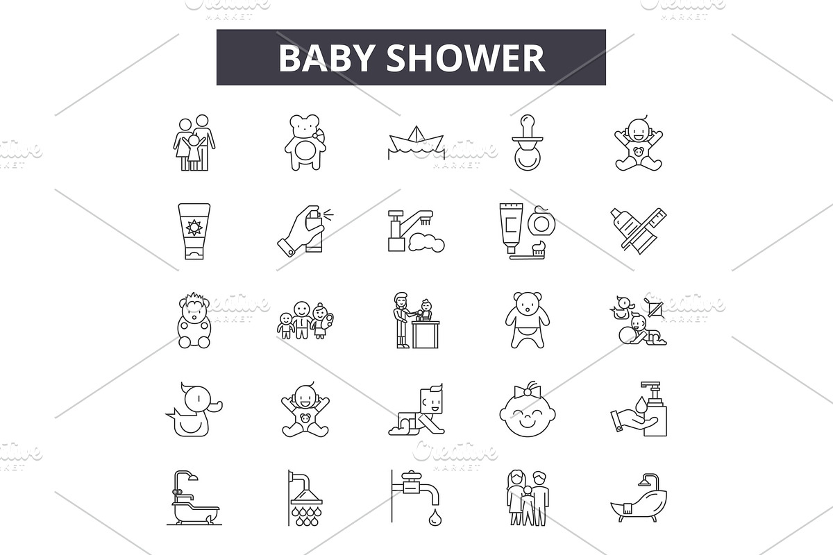 Baby shower line icons for web and in Illustrations - product preview 8