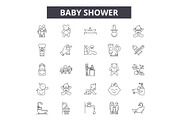 Baby shower line icons for web and