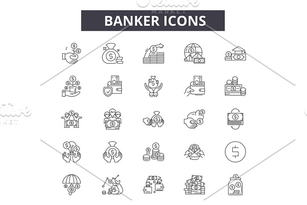 Banker line icons for web and mobile