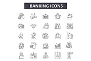 Banking line icons for web and
