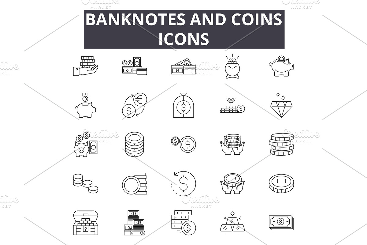 Banknotes and coins line icons for in Illustrations - product preview 8