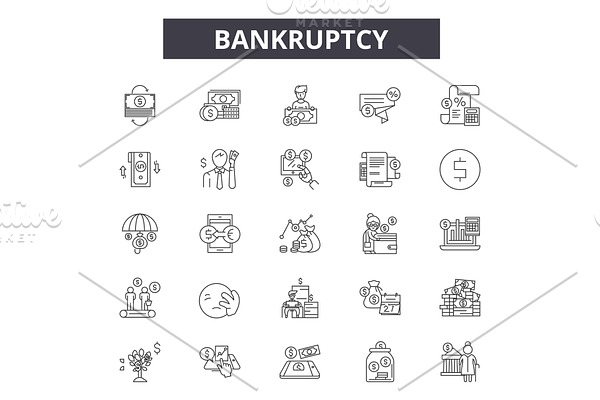 Bankruptcy line icons for web and