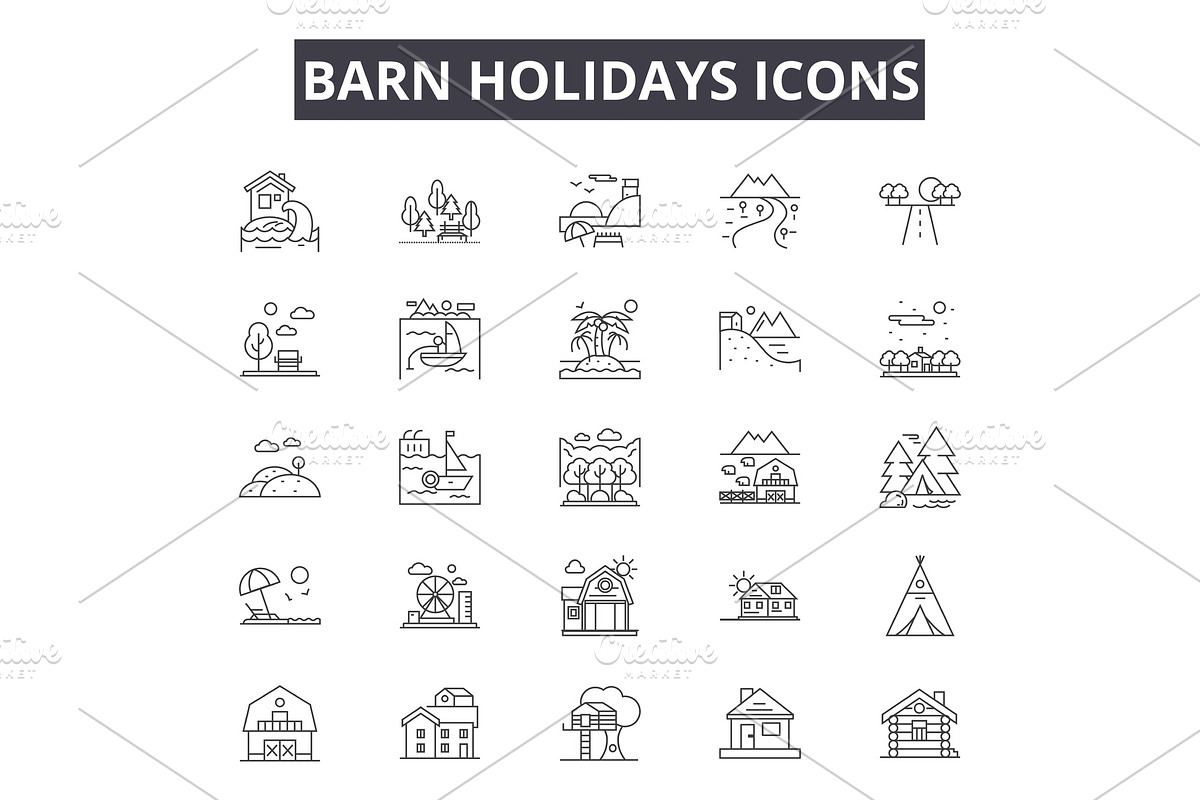 Barn holidays line icons for web and in Objects - product preview 8