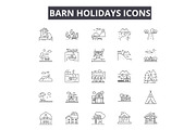 Barn holidays line icons for web and