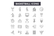 Basketball line icons for web and