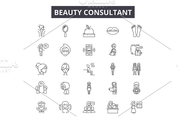 Beauty consultant line icons for web