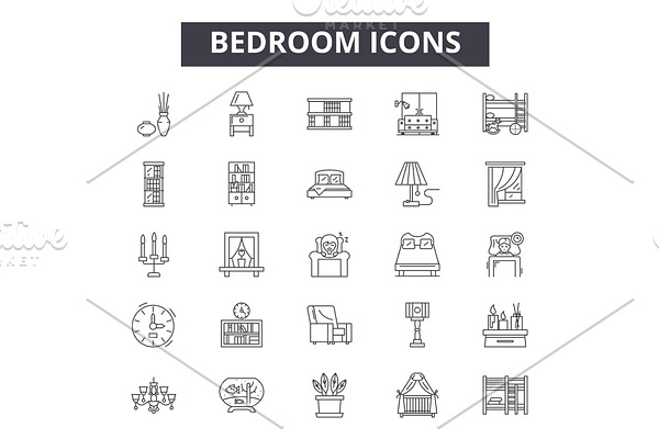 Bedroom line icons for web and