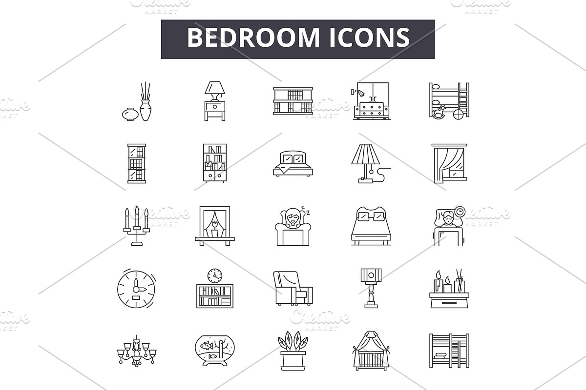 Bedroom line icons for web and in Illustrations - product preview 8