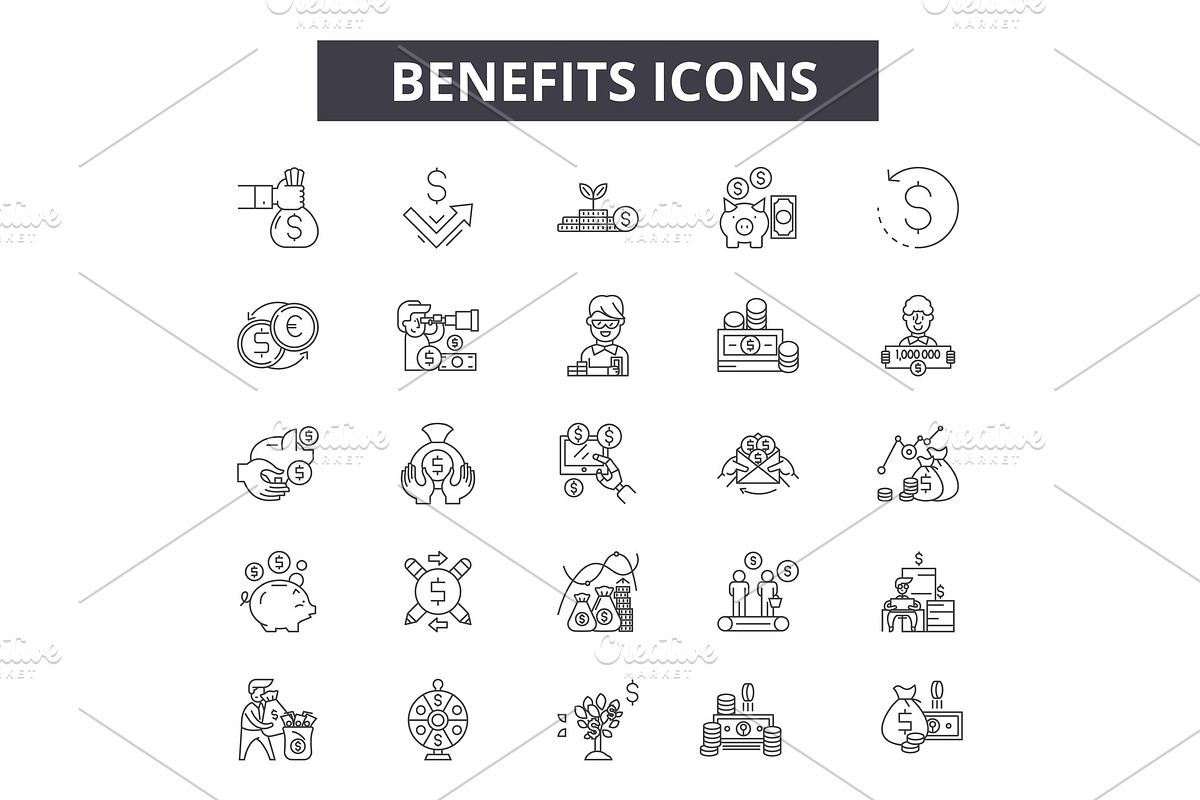 Benefits line icons for web and in Illustrations - product preview 8