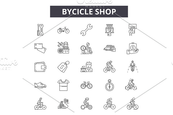 Bicycle shop line icons for web and