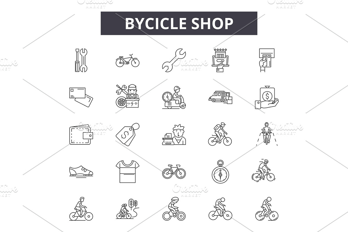 Bicycle shop line icons for web and in Illustrations - product preview 8
