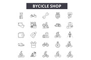 Bicycle shop line icons for web and