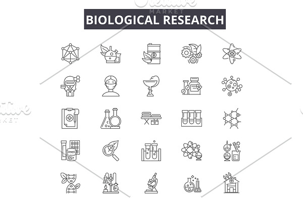 Biological research line icons for