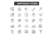 Birthday line icons for web and
