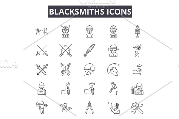 Blacksmiths line icons for web and