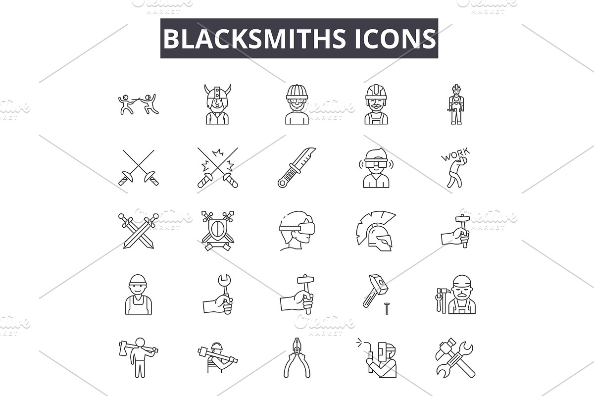 Blacksmiths line icons for web and in Illustrations - product preview 8