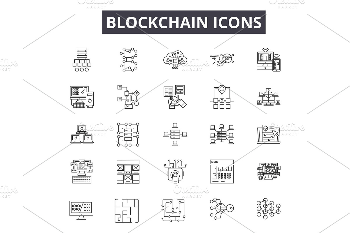 Blockchain line icons for web and in Illustrations - product preview 8