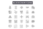 Blockchain line icons for web and