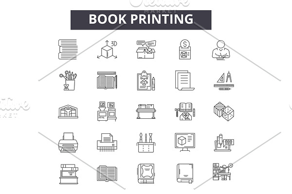 Book printing line icons for web and