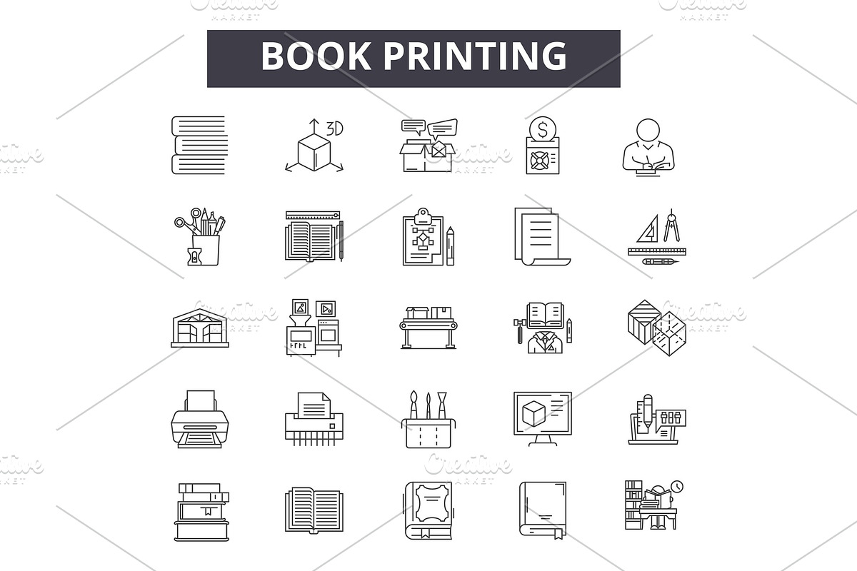 Book printing line icons for web and in Illustrations - product preview 8