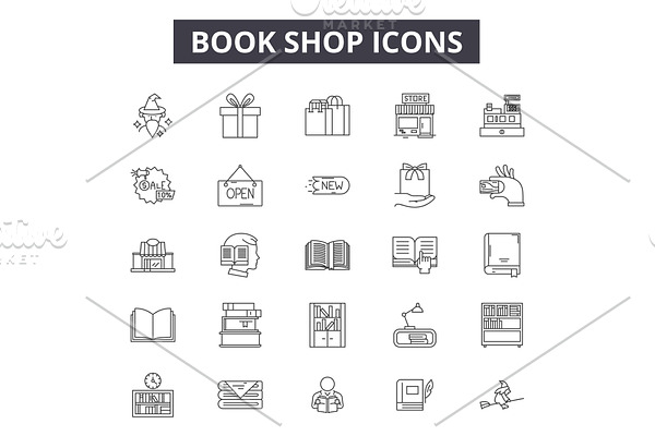 Book shop line icons for web and