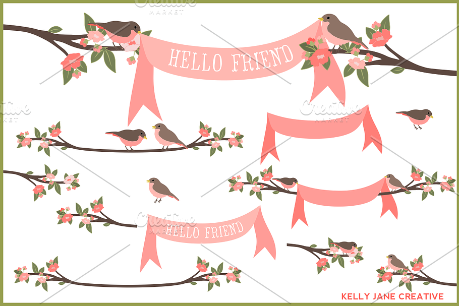 Birds, Branches & Banners Vector